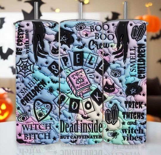 NOT A DIGITAL, spell book halloween, Sublimation Transfer, Ready To Press 20 oz Skinny Tumbler Transfer,