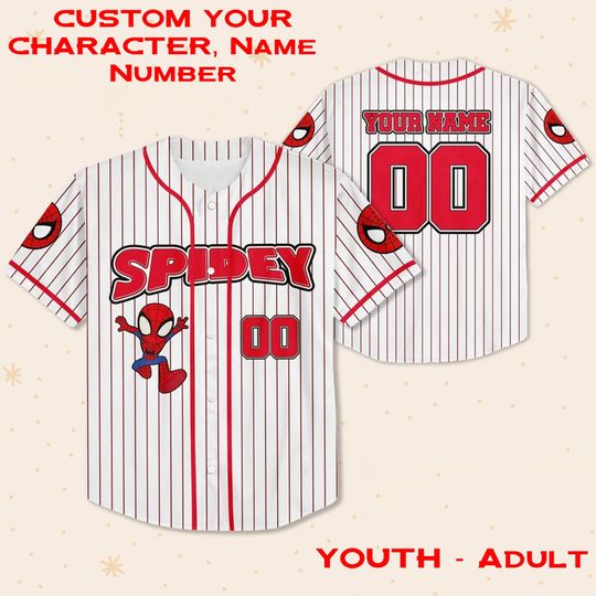 Personalized Name & Number Disney Spidey And His Amazing Friends Baseball Jersey, Superhero Spidey Jersey, Spidey and Friend RedWhite Jersey
