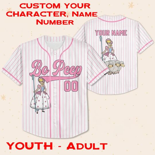 Custom Name & Number Toy Story Bo Peep Pink Baseball Jersey, Toy Story Movie Bo Peep Jersey, Bo Peep Pink Birthday Girl Funny Jersey Gifts