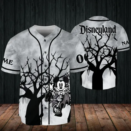 Personalized Mickey Skeleton Happy Halloween Spooky Night Baseball Jersey Shirt