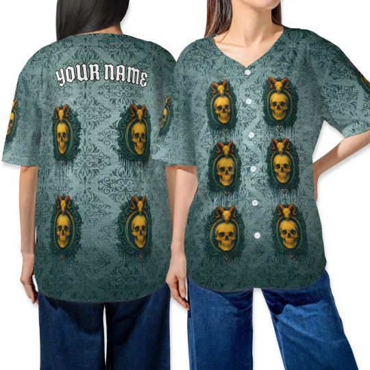 Personalized Gothic Skulls Horror Halloween Spooky Season Baseball Jersey Shirt