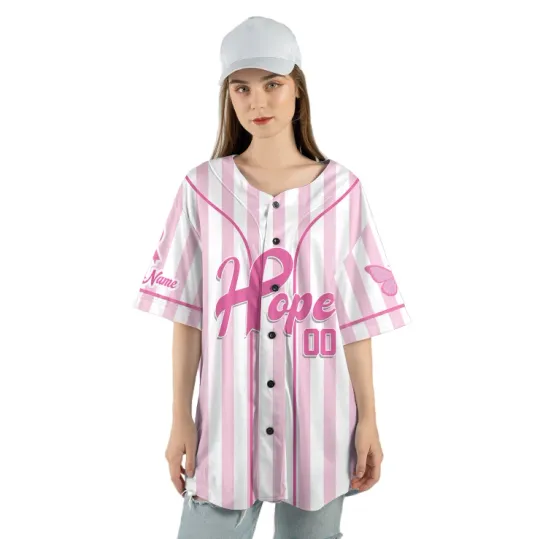 Personalized Believe Hope Fight Breast Cancer Awareness Baseball Jersey Shirt