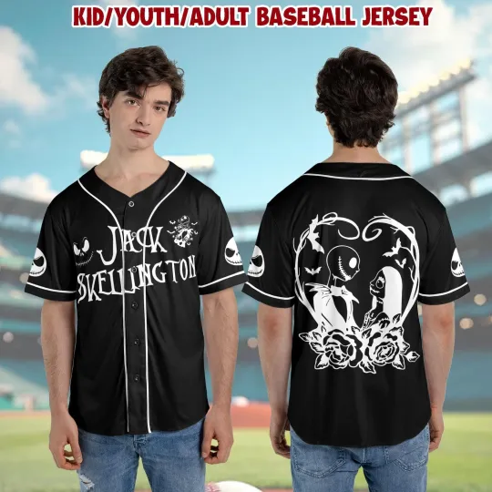 Jack & Sally Nightmare Couple Love Heart Halloween Baseball Jersey Shirt