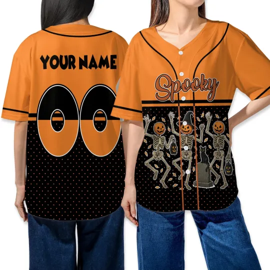 Personalized Skeleton Dancing Spooky Vibes Halloween Baseball Jersey Shirt