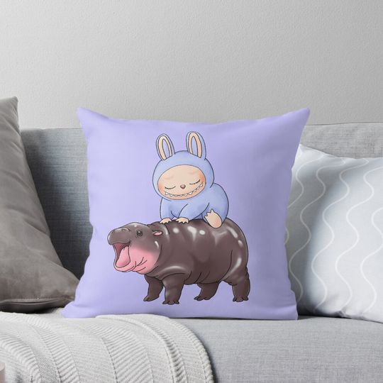 Labubu Riding Moo Deng Macaron Sea Salt Coconut Zizi Cute Pillow