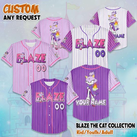 Personalized Blaze the Cat Collection Baseball Jersey, Custom Blaze the Cat Jersey Shirt, The Hedgehog Baseball Jersey, Birthday Gift