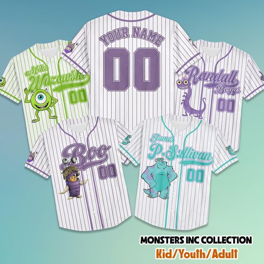 Personalized Monsters Inc Collection Baseball Jersey, Disney Mike Wazowski Jersey Shirt, James P. Sullivan Baseball Team Outfit