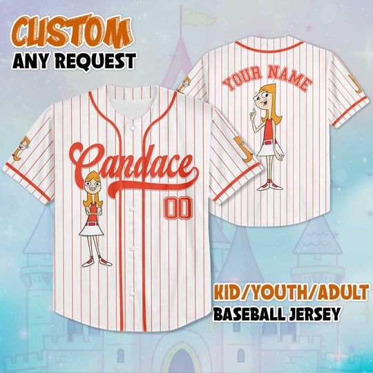 Personalized Phineas and Ferb Candace Flynn Baseball Jersey, Disney Candace Jersey Shirt, Disney Baseball Team Outfit, Birthday Gift