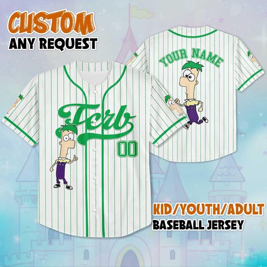 Personalized Ferb Fletcher Phineas and Ferb Baseball Jersey, Disney Ferb Jersey Shirt, Disney Baseball Team Outfit, Birthday Gift