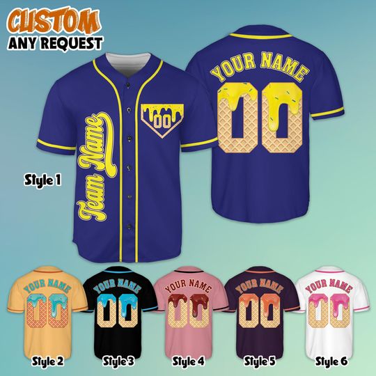Custom Custom Ice Cream Drip Baseball Jersey, Custom Name and Number Jersey Shirt, Ice Cream Baseball Jersey, Sport Matching Jersey