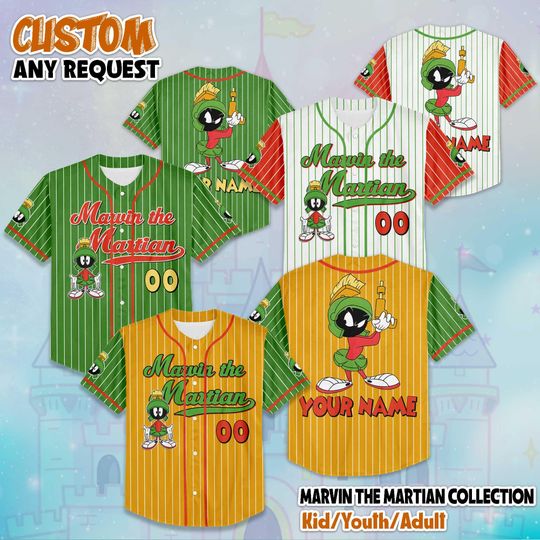Personalized Marvin the Martian Collection Baseball Jersey, Custom Marvin the Martian Jersey Shirt, Disney Trip 2025 Baseball Team Outfit