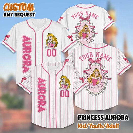 Personalized Coquette Disney Princess Aurora Baseball Jersey, Disney Aurora Jersey Shirt, Disney Princess Baseball Jersey