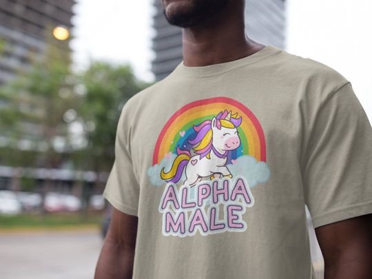 Ironic Alpha Male Unicorn Rainbow Unisex T-Shirt, Funny Graphic Tee