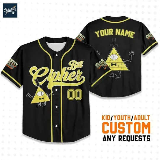Custom Bill Cipher Baseball Jersey, Disneyland Baseball Team, Gift for Disney Fan