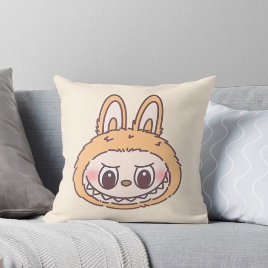 Cute Orange Labubu Head Pillow, Cute Labubu Pillows Gift, Gift for Fan
