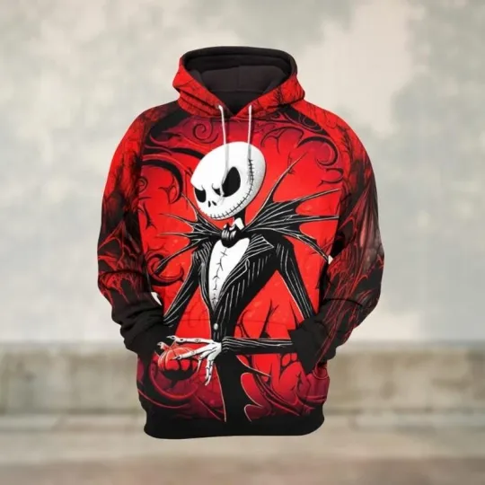 Nightmare Jack Skellington The King Of Halloween Black Red Hoodie 3D Printed
