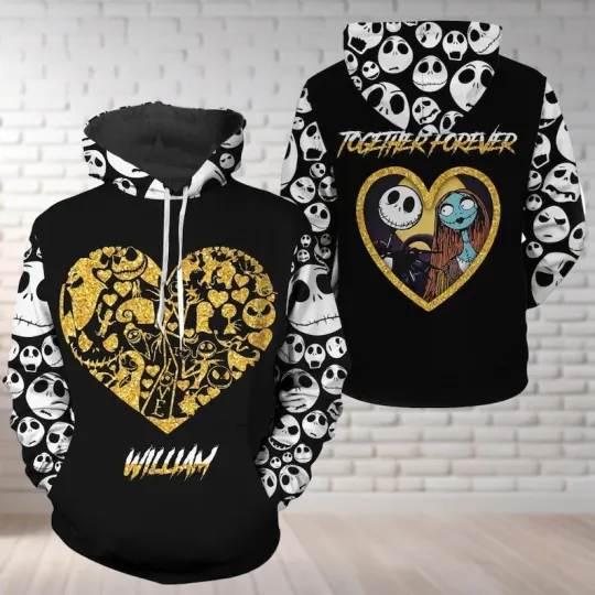 Personalized Jack &amp, Sally Nightmare Before Xmas Together Forever Hoodie 3D Print