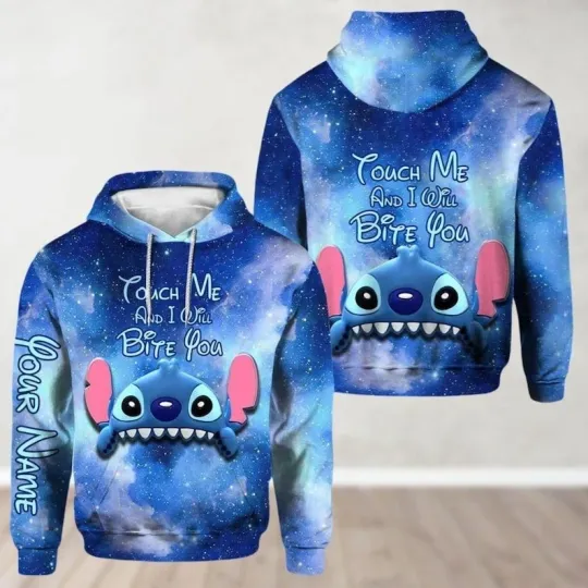 Personalized Stitch Touch Me And I Will Bite You Galaxy Theme Hoodie 3D Printed
