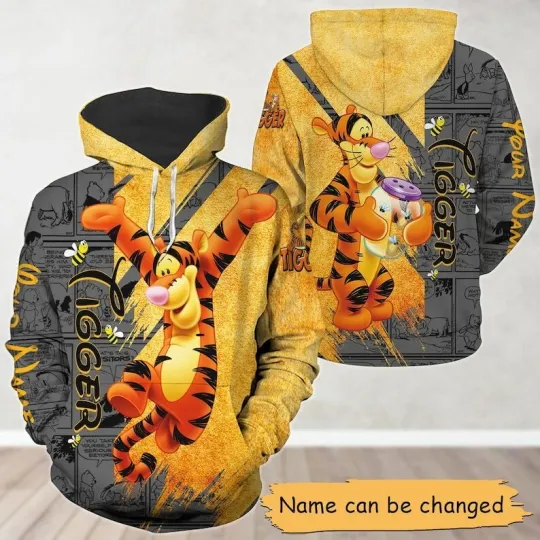 Personalized Name Happy Tigger Winnie The Pooh Comic Book Hoodie 3D Printed