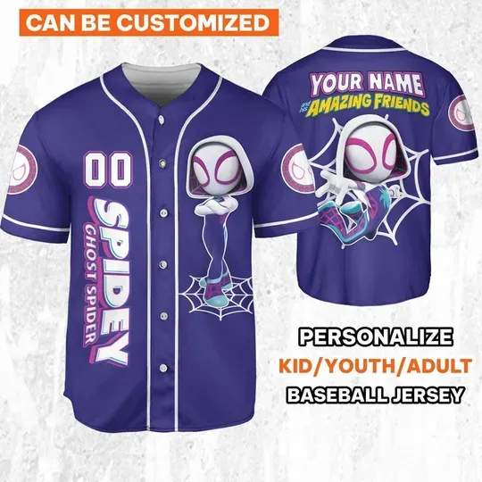 Custom Spidey Gwen Stacy And His Amazing Friends Baseball Jersey, Spider Baseball Jersey Team, Disney Baseball Team Outfit