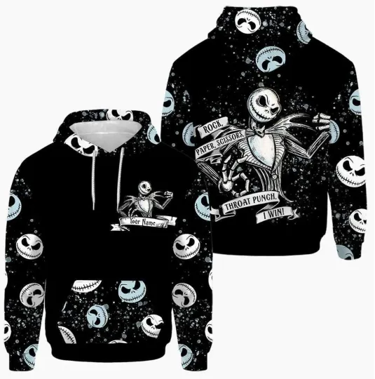 Personalized Jack Skellington Rock Paper Scissors Halloween Hoodie 3D Printed