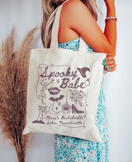 Halloween Bachelorette Tote Bag, Custom Bach Party Favors, Personalized Bachelorette Party Favors, Spooky Bach, Witch Bachelorette