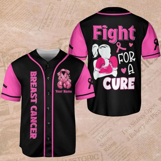 Custom Breast Cancer Baseball Jersey - Fight For A Cure Pink Ribbon Awareness Shirt