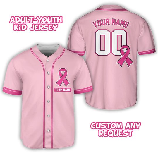 Personalized Name Breast Cancer Awareness Baseball Jersey, Custom Pink Baseball Jersey