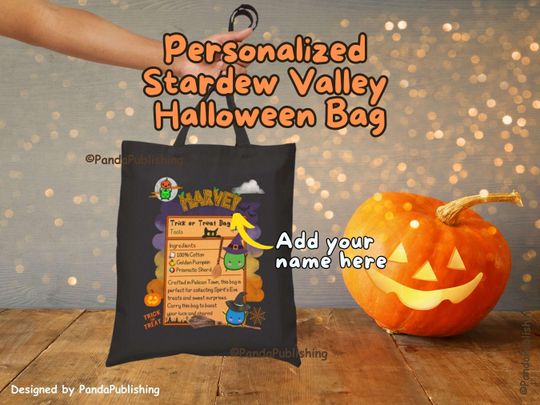 Personalized Stardew Valley Tote Bag Halloween, Stardew Valley Halloween, Trick or treat bag, Customized Stardew Valley Gift, Custom Stardew