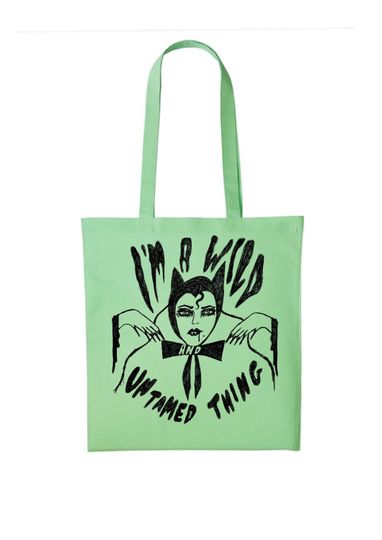 Pre order Im a wild and untamed thing, rocky horror, Halloween, spooky tote, bat, vampire, vintage, 1970s, gender neutral, eco, 70s, bag