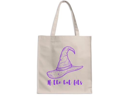 Witch Hat Tote Bag, Halloween Tote Bag, If The Hat Fits Design, Magical Hat Tote, Purple Hat Bag, Funny Witch Bag, Spellbound Tote