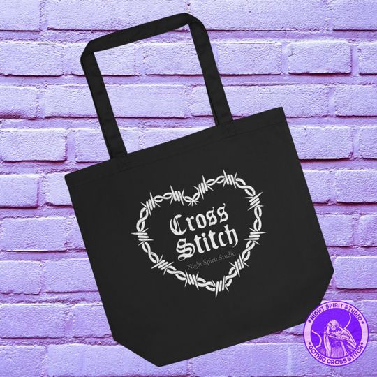 Gothic Barbed Wire Cross Stitch Tote Bag - Cross Stitch Project Bag - Cross Stitch Tote Bag - Gothic Cross Stitch Purse - Halloween Tote Bag