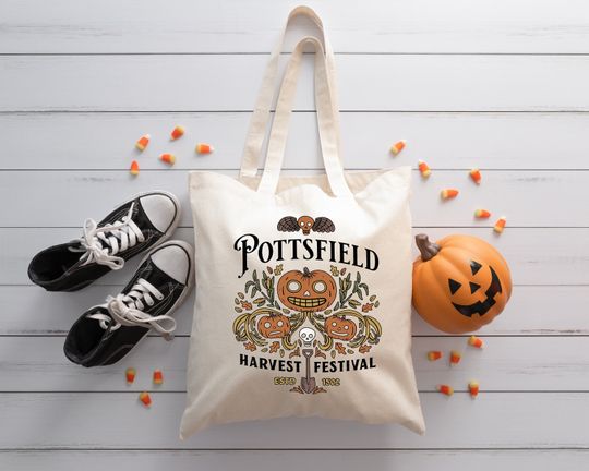 Pottsfield Harvest Festival Tote Bag, Gift For Autumn, Vegetables Fall Bag, Autumn Harvest Bag, Goth Tote Bag, Retro Harvest Festival Bag