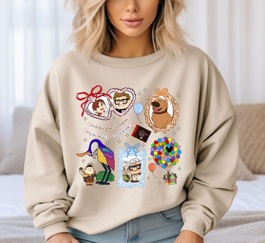 Retro Coquette Bow Disney Pixar Up Sweatshirt, Carl & Ellie Disneyland Matching Family Trip
