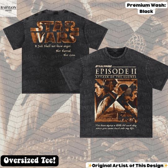 Oversized Star Wars Anakin Padme Attack of the Clones T-Shirt - Retro Disney Movie Tee