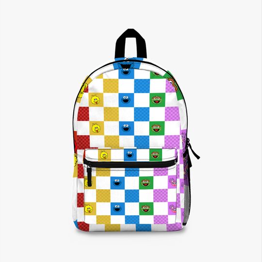 Sesame Street Checkered Backpack, Cartoon Backpack, Cartoon  Bag, Cartoon School Bag