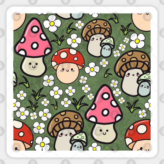 Kawaii mushrooms - Kawaii - Sticker