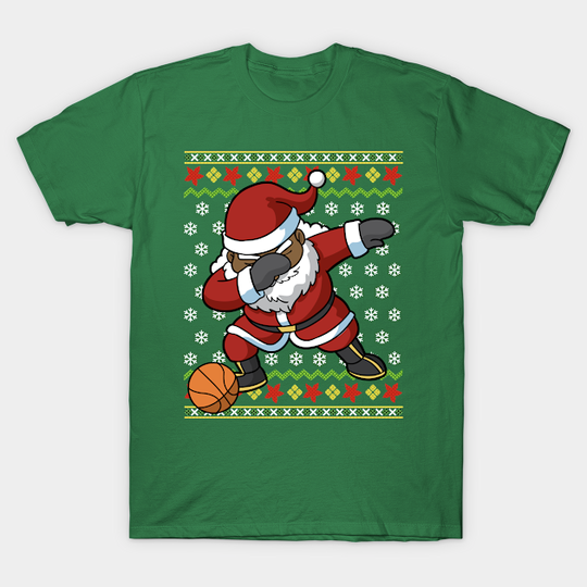 African American Black Santa Claus Dabbing Basketball - Black Santa Claus - T-Shirt