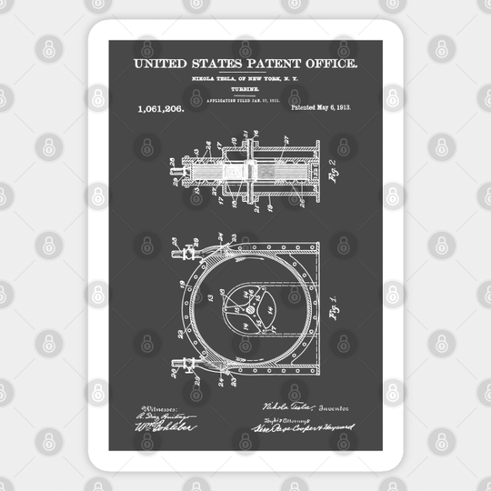Tesla Turbine Patent White - Tesla - Sticker