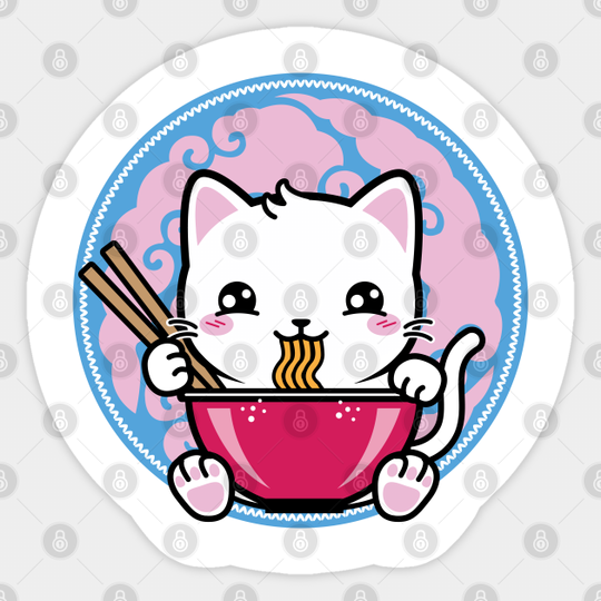 Cute Kawaii Japanese Ramen Cat - Kawaii - Sticker