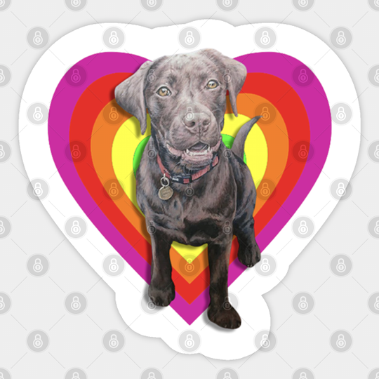 Gorgeous chocolate labrador in a rainbow digital heart! - Dog - Sticker
