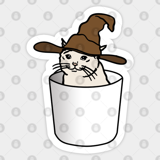 Crying Cat Meme in a Wizard Hat in a Glass - Crying Cat Meme - Sticker