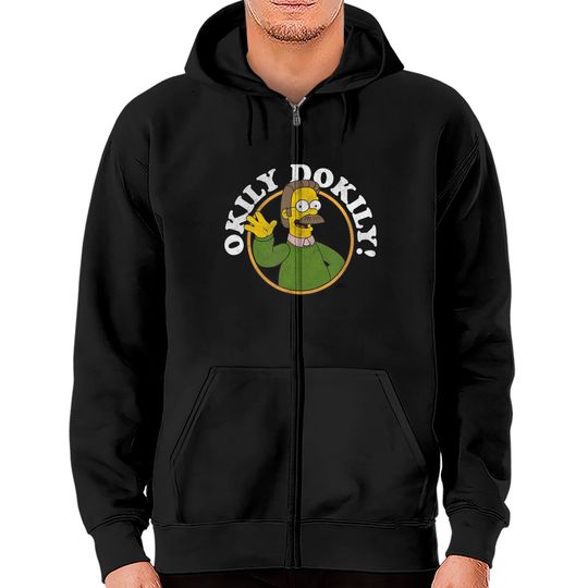 Mens The Simpsons Ned Flanders Okily Dokily Circle Picture Zip Hoodies