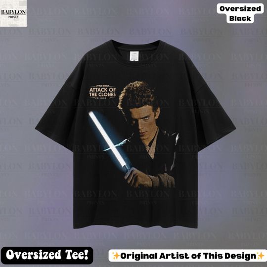 Oversized Anakin Skywalker T-Shirt Star Wars Jedi Lightsaber Attack of The Clones Tee