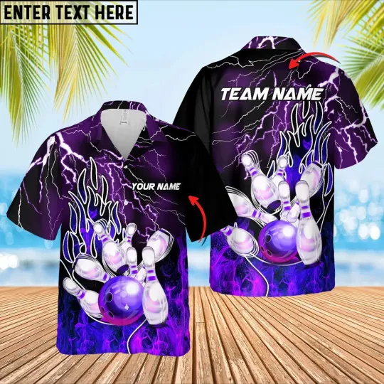 Bowling Thunder and Fire Multicolor Hawaiian Shirt with Custom Name
