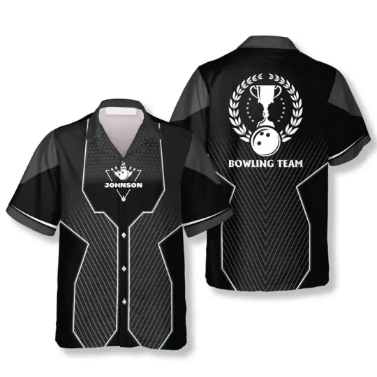 Black Sports Style Trophy Emblem Hawaiian Bowling Shirt