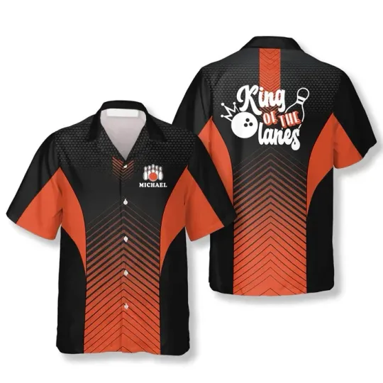 King of the Lanes Orange Custom Bowling Hawaiian Shirt