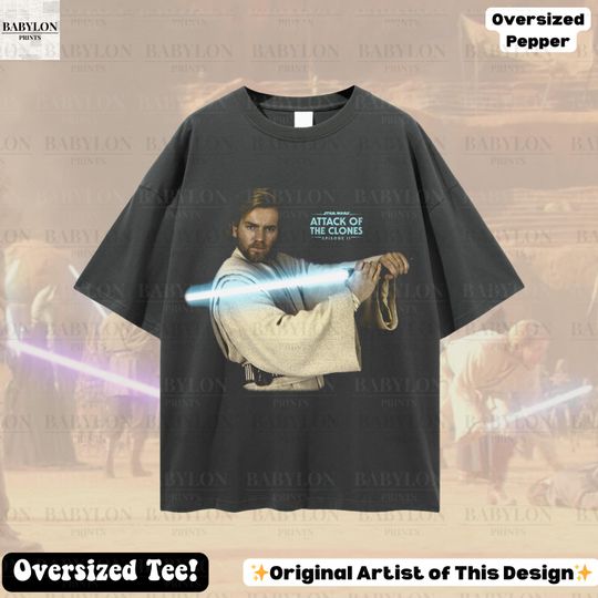 Oversized Obi Wan Kenobi Retro T-Shirt - Star Wars Attack of the Clones Tee