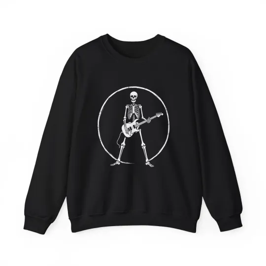 Skeleton Music Crewneck Sweatshirt, Graphic Sweatshirt