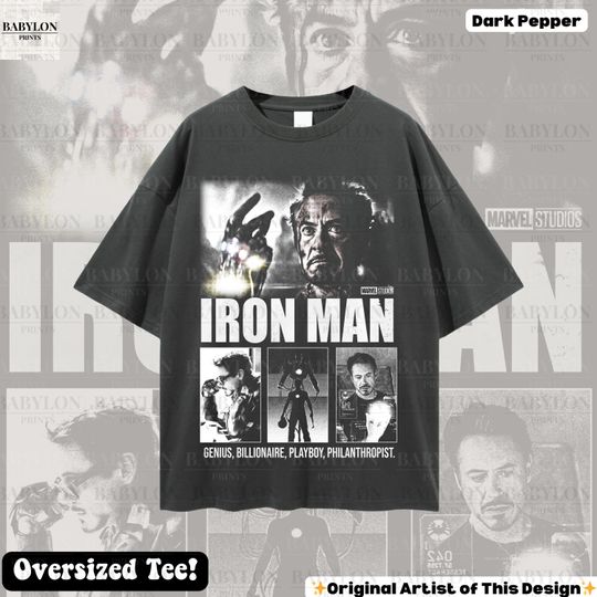 Oversized Iron Man T-Shirt Retro Tony Stark Endgame Movie Marvel
